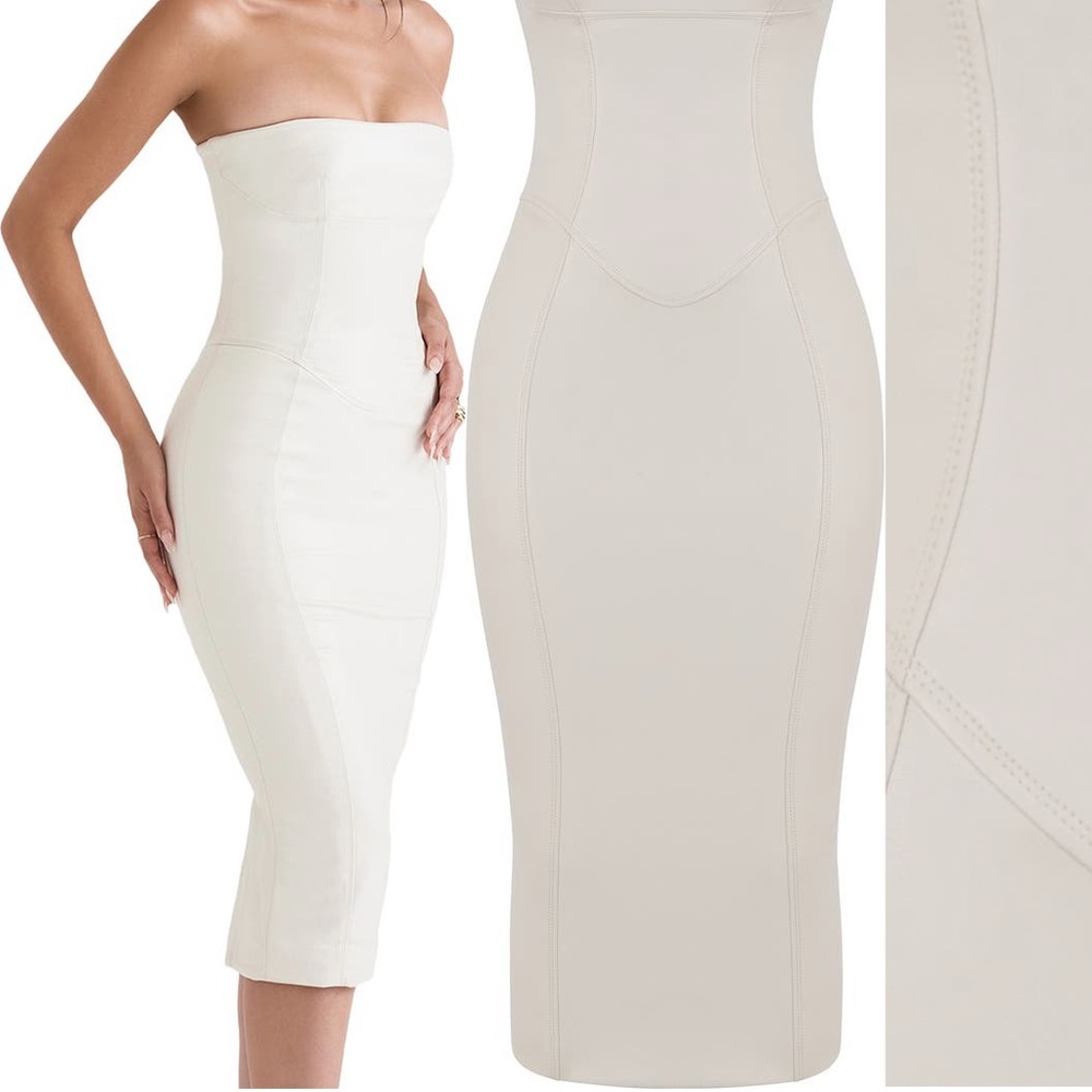 HOUSE OF CB Camilla Strapless Faux Vegan Leather Body-Con Dress $269 Ivory Small - Picture 10 of 16